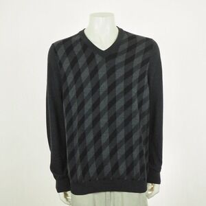 Tiger Woods Wool V-Neck Nike Golf Sweater Mens XL Black Argyle Diamond Blend